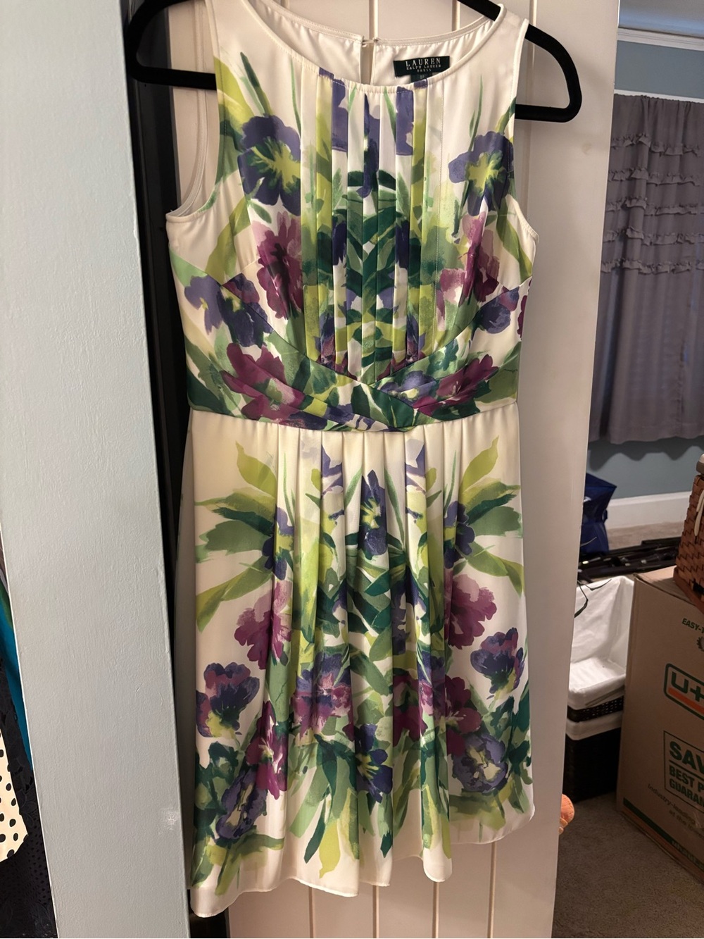Lauren Ralph Lauren White Dress with Green and Purple Floral Print